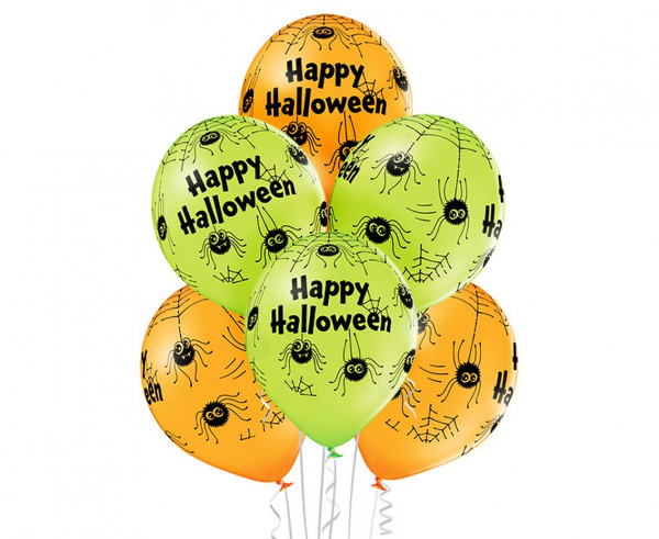 Latexové balonky Happy Halloween - pavouci 30 cm - 6 ks