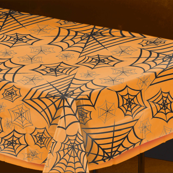 Plastový ubrus Halloween Pavučiny průhledný - 274 x 139 cm